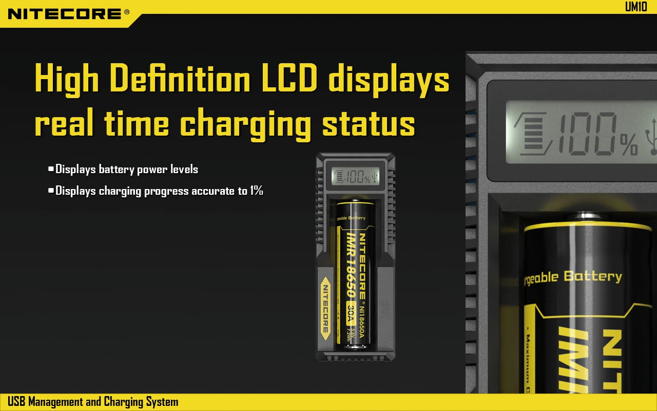Nitecore UM2 UM4 ЖК-дисплей QC2.0 USB зарядное устройство UM10 UM20 18650 18350 16340 14500 анти короткая схема литий-ионная батарея зарядное устройство s