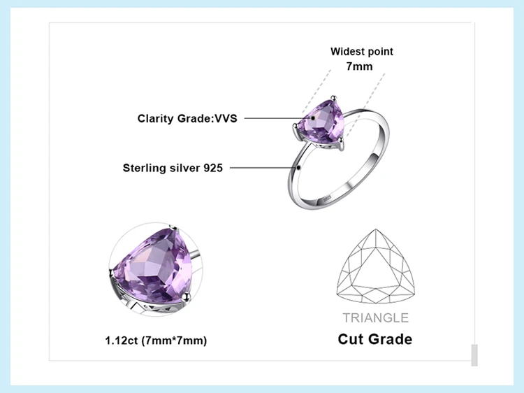 Jewelrypalace трлн 1.1ct Природные Фиолетовый аметист камень пасьянс кольцо стерлингового серебра 925 пробы Красивые ювелирные изделия новая распродажа