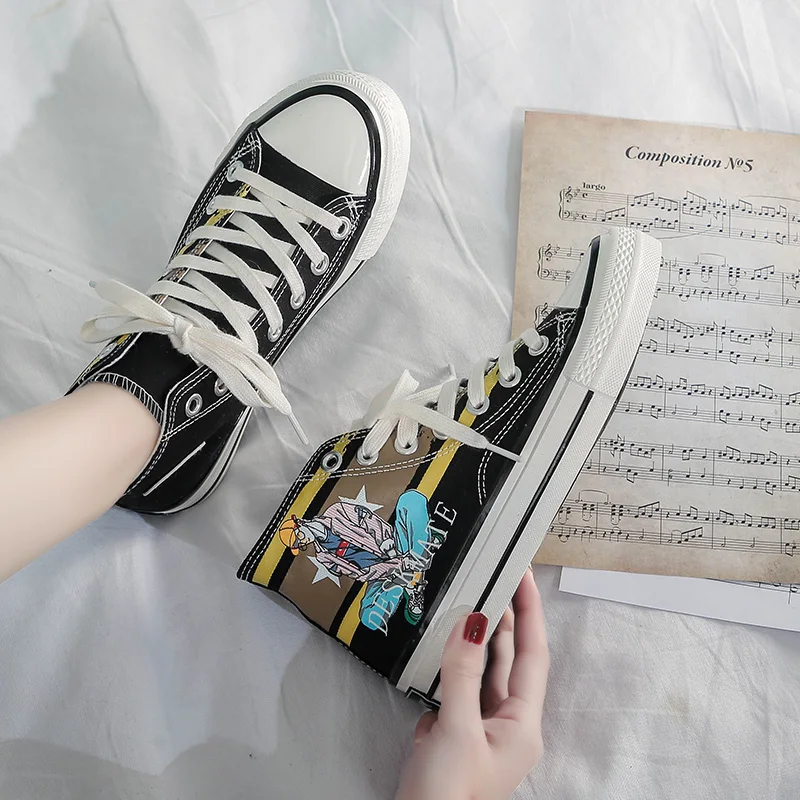 Женские холщовые кроссовки высокие кеды с мультяшным принтом на платформе