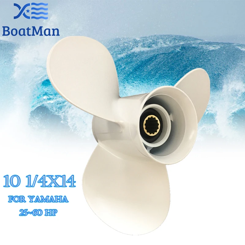 BoatMan® Propeller 10 1/4x14 For Yamaha Outboard Motor T25HP 40HP 48HP 50HP 55HP 60HP F60HP Aluminum 13 Tooth Spline Engine Part