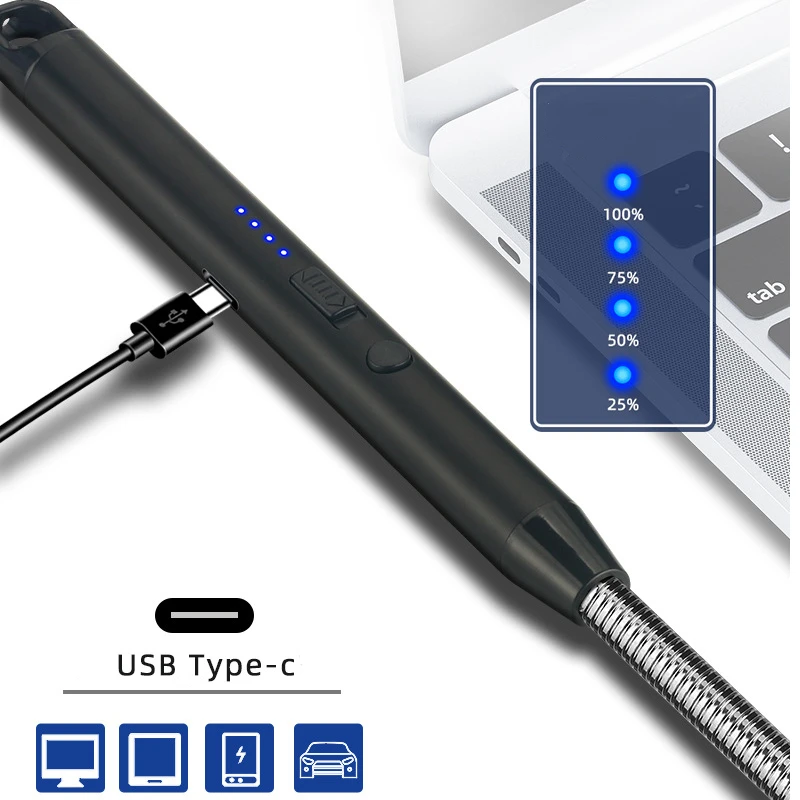 Вращающаяся на 360 дуговая Зажигалка для барбекю USB Type-C длинная кухонная газовая