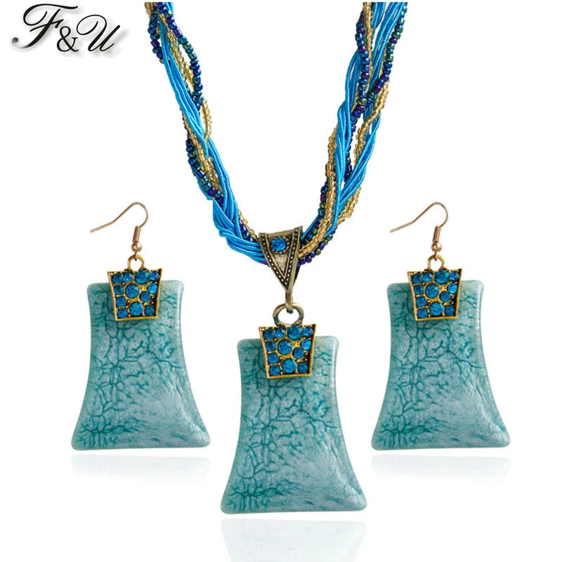F & U винтажный комплект ювелирных изделий Ретро богемный геометрический Стиль