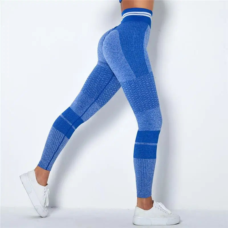 High Waist Yoga Leggings Energy Seamless Sports Pants Striped Knitted Gym Leggings Quick Dry Running Pants Breathable Leggins