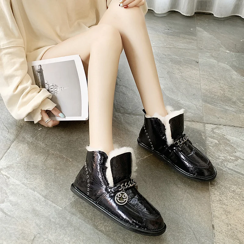 Европейская станция яркие металлические ботинки из меха ягненка зимние