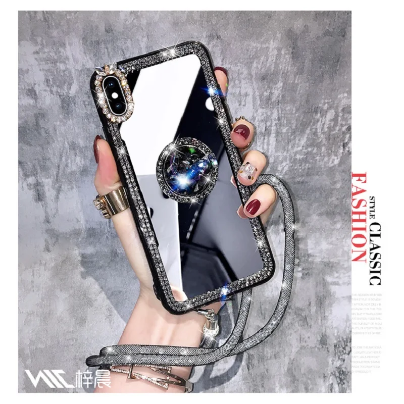 

Luxury mirror Rhinestone Bling Glitter camera lens cover FOR iPhone 6 7 8 plus X XR XSMAX Silicone bracket cover