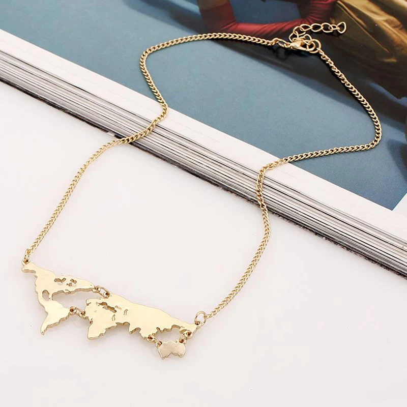 3 Цвета модные карта мира кулон ожерелье для мужчин и женщин Шарм винтажные