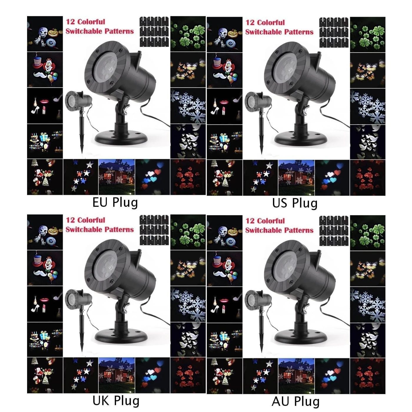 

Lawn Laser LED Landscape Light Garden Holiday Projector Christmas Decoration 1*Ground Stand 1*Base 12*Pattern Films Power Adapte