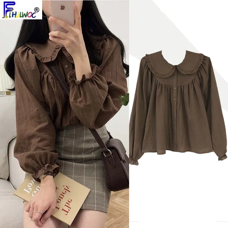 Женская Базовая Блузка на пуговицах белая блузка в Корейском стиле с