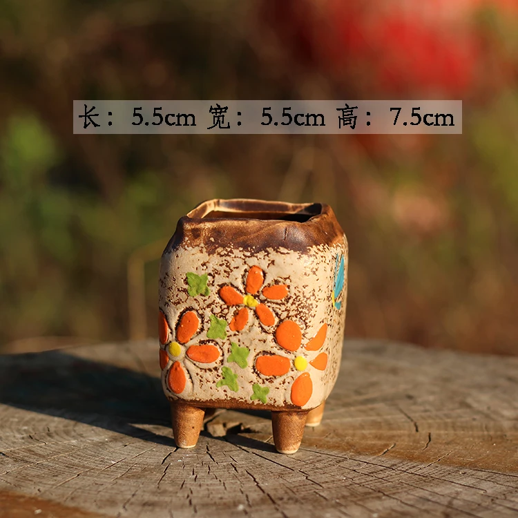 01- Korean Simple Fleshy Flower Pot Ceramic Hand-painted Fresh Thumb Pot Coarse Pottery Permeable Pot Peach Egg Flesh Flower - Цвет: 01-