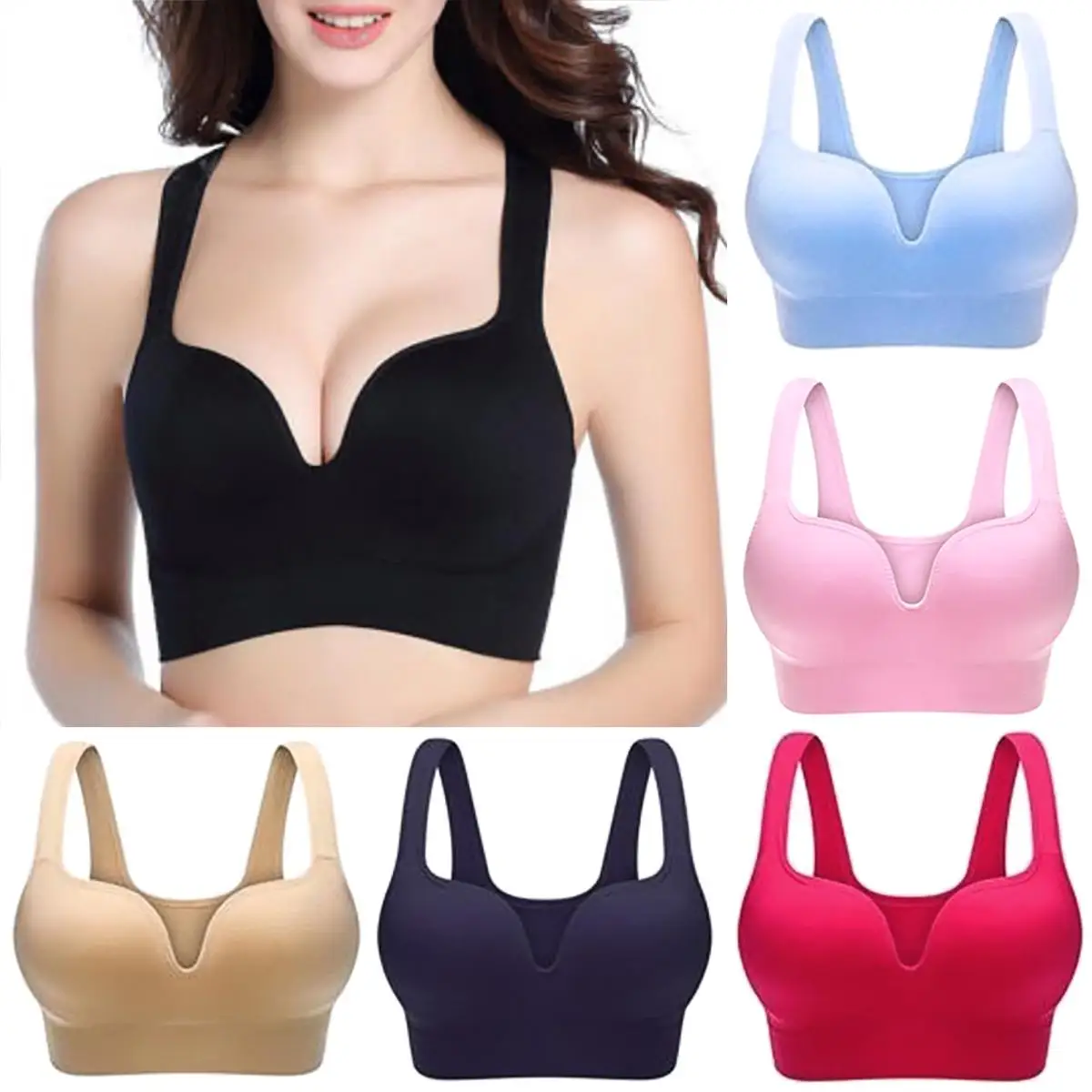 

Womens Sports Bra Crop Tops Padded Push Up Non-Wired Zipper Yoga Fitness Training No Rims