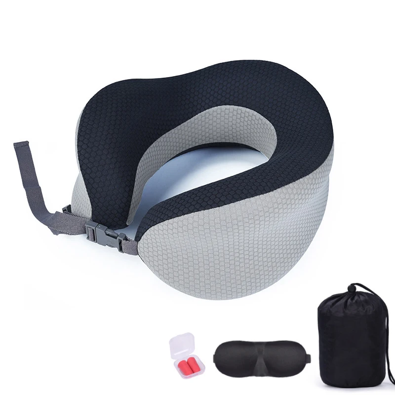 U-образная подушка для шеи из пены с эффектом памяти мягкая дорожная самолета