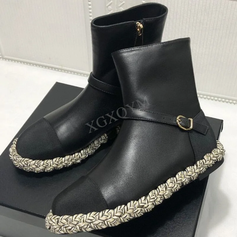 

Ботинки Челси женские из натуральной кожи, короткие сапоги разных цветов, с плетеным ремешком и пряжкой, брендовые туфли на плоской подошве