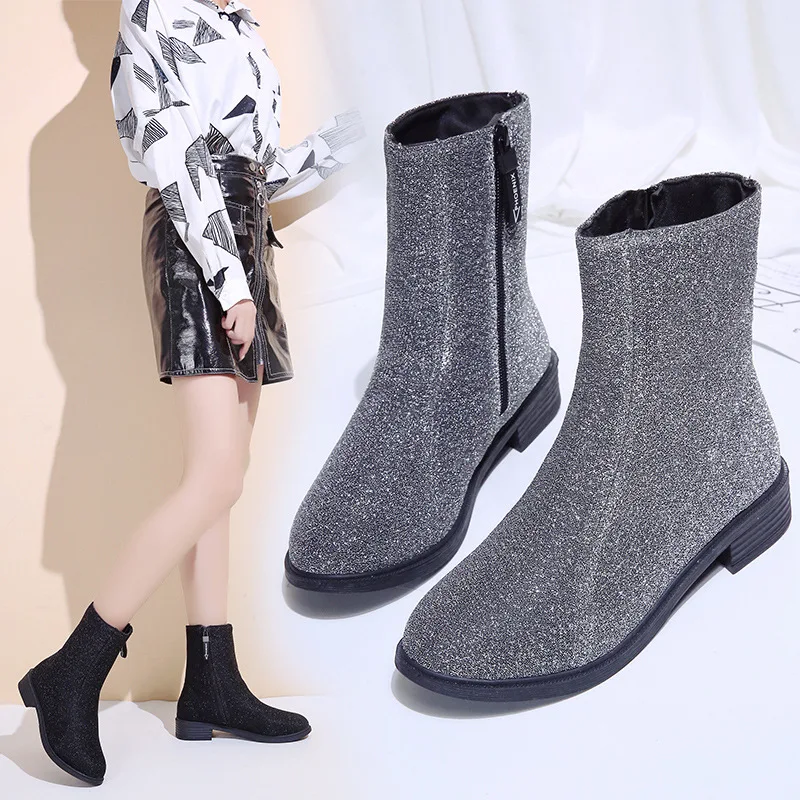 Шикарные однотонные женские ботинки Челси с круглым носком Цвет черный