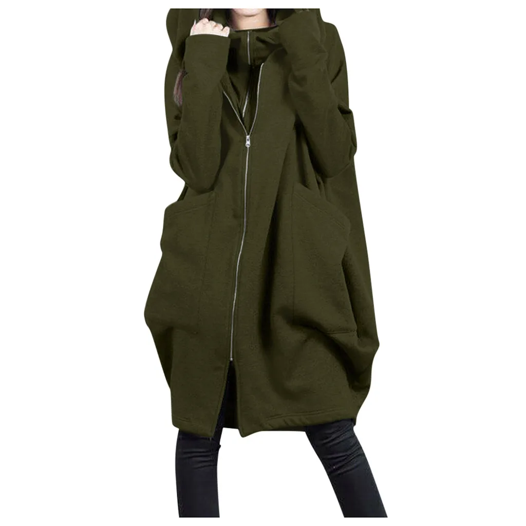 Feitong 5xl размера плюс толстовки женские полные на молнии теплые карманы Пуловеры