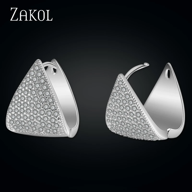 Sliver Color 600 ZAKOL благородные женские/женские серьги-кольца, высокое качество, Кристалл циркония, микро инкрустация, ювелирные изделия, уникальные треугольные серьги FSEP600 - Окраска металла: Sliver Color 600