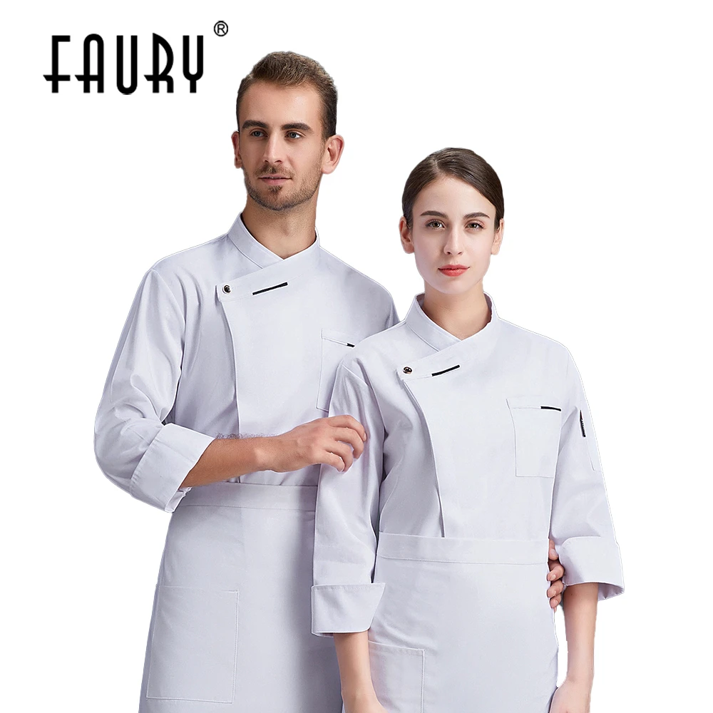 

White Chef Coat Men Women Long Sleeve Chef Cook Jacket Kitchen Sushi Uniform Catering Service Hotel Cafe Baker Work Clothes