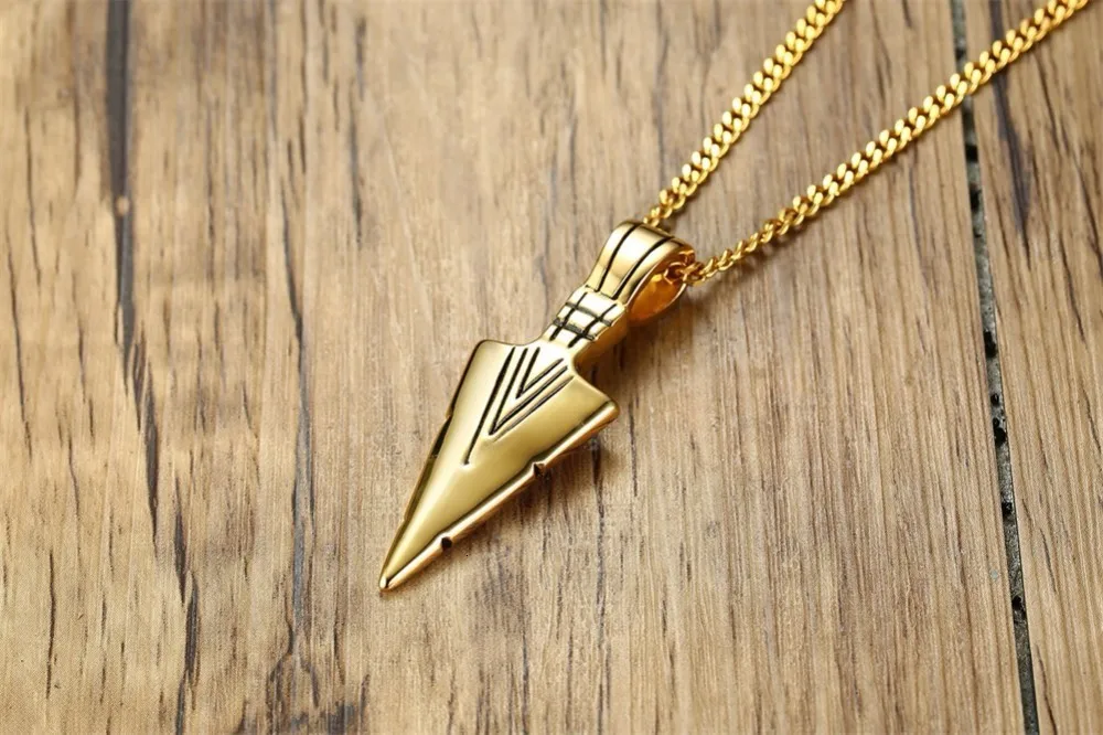 Goldtone Оловянная голова, племенная серфинговая одежда, ожерелье s для мужчин, нержавеющая сталь, копье, кулон, ожерелье с 24 дюймов