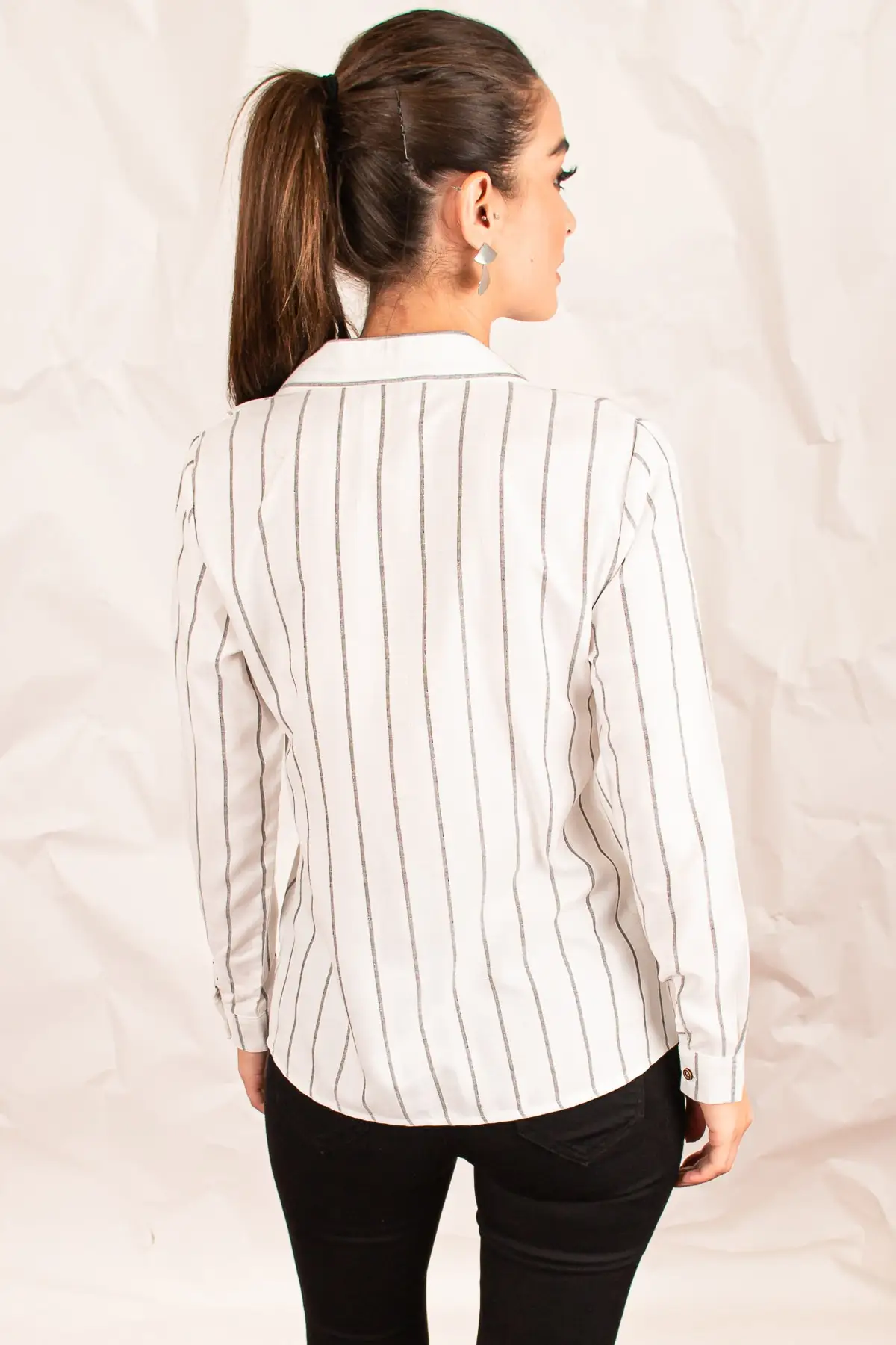 

2021 new fashion Women White Long Sleeve Striped Shirt Office Shirt Stylish Design Elegant Appearance Fast and Free Shipping