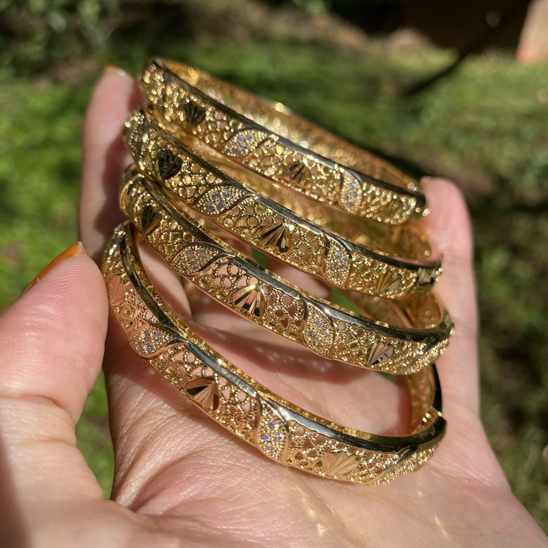

4pcs/lot Indian Saudi Arabia 24k Gold color Bangle&Bracelet Dubai Bangles For Women Africa Jewelry Ethiopian Wedding Bride Gift