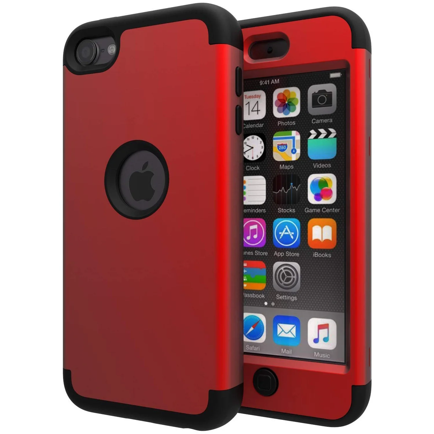 Red Black Для iPod Touch 7/Touch 6 Чехол, ударопрочный защитный чехол с двухслойным жестким ПК+ силикон - Цвет: Red Black