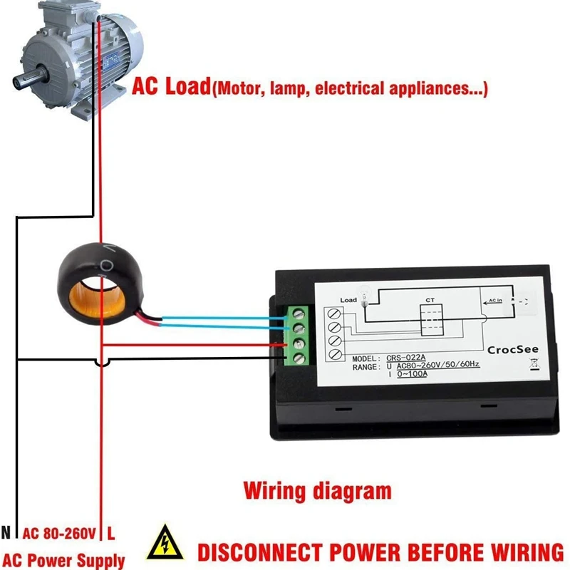 

TOP AC 80-260V 100A LCD Display Digital Voltage Frequency Ammeter Voltmeter with 100A Current Transformer