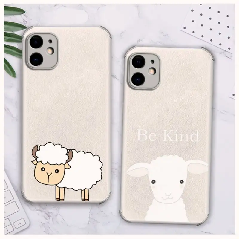 

cute cartoon sheep Phone Case Lambskin Leather For iphone 12 11 8 7 6 XR X XS PLUS MINI PLUS PRO MAX Shockproof