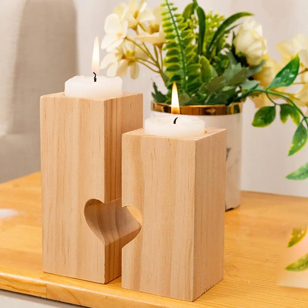 

Household Fashion Candlesticks Rustic Heart Shaped Wooden Candlestick Candle Holder Practical Shelf Wedding Decorations