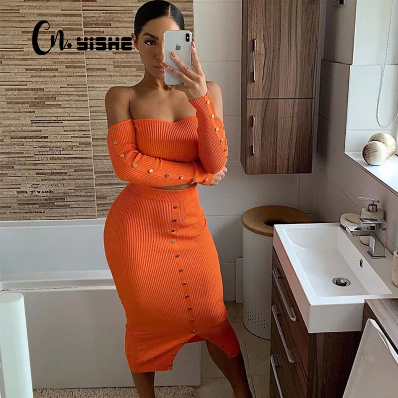 Женский костюм с пуговицами CNYISHE повседневный неоновым топом и юбкой комплект из