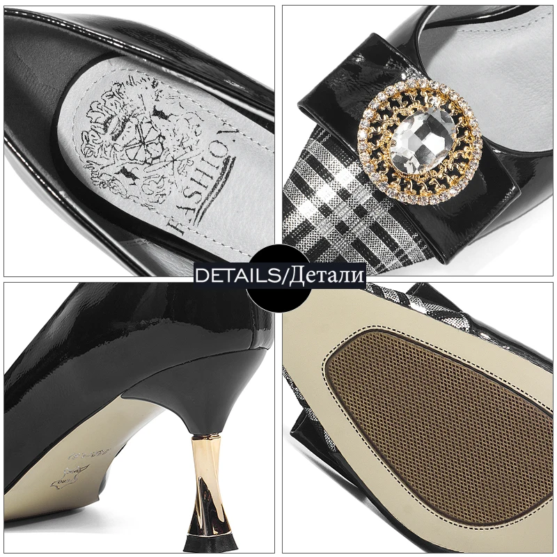 

ISNOM Fashion Women Pumps Patent Leather Bow Tie High Heels Shoes Woman Mixed Color Ladies Heels Stiletto Pumps Big Size 43