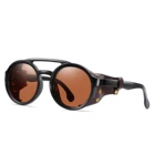 Новинка 2021, мужские металлические готические солнцезащитные очки в стиле стимпанк, женские ретро модные кожаные солнцезащитные очки с боковыми оттенками, круглые солнцезащитные очки