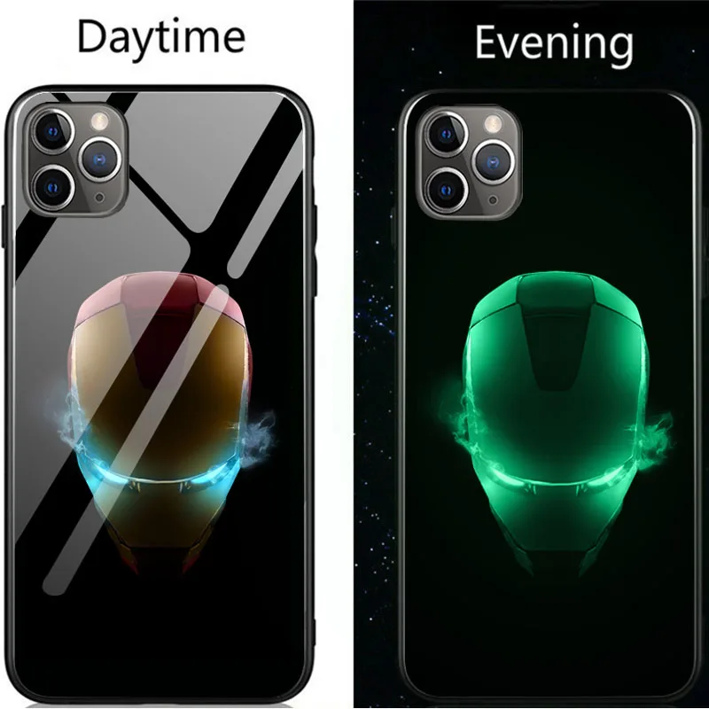 Marvel Бэтмен Веном чехол в виде светящегося стекла для iphone 11 Pro XS MAX XR X 7 8 6 6S Plus Мстители Черная пантера Железный человек чехол - Цвет: Iron Man B