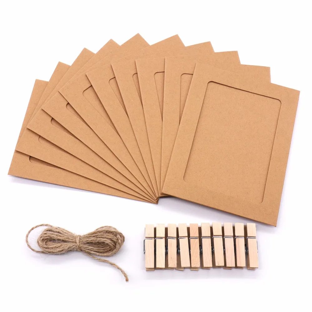 

Wall Hanging Photo Paper Frame Picture Display Modern Art DIY Album Craft Home Decoration with Clips Celebration 4.01*5.51 Inch