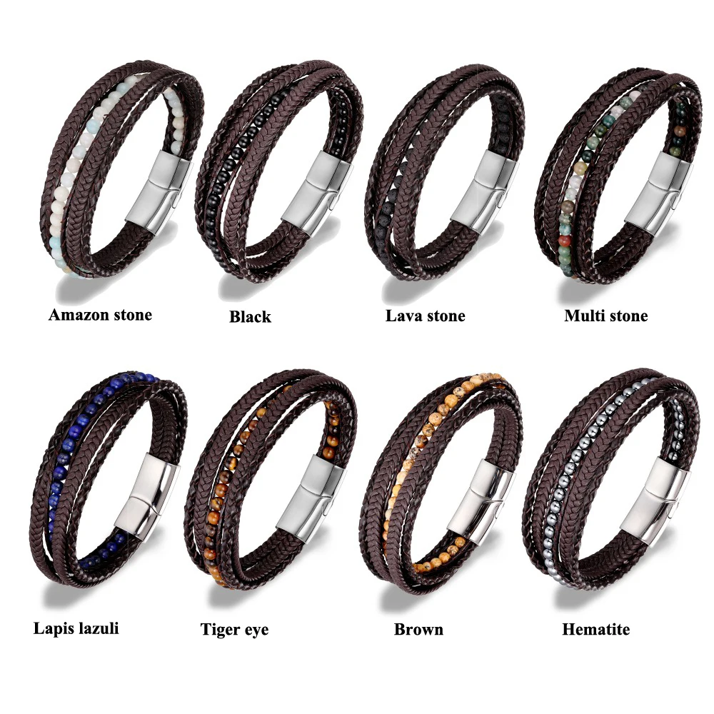 Плетеный многослойный браслет из натуральной кожи для мужчин и женщин|Гибкие