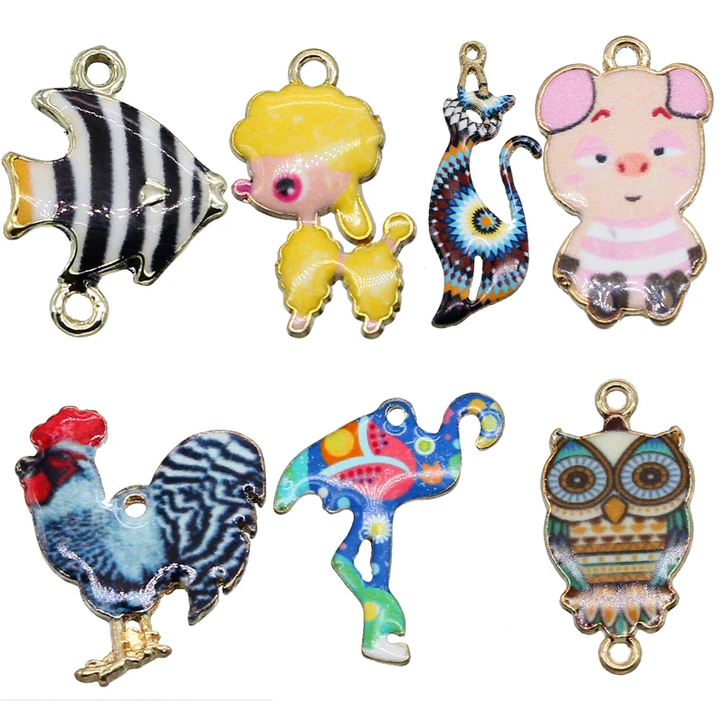 

6pcs bohemian style cute animal flamingo owl fish cat cock piglet connector making bracelet jewelry FindingsDIY accessories whol