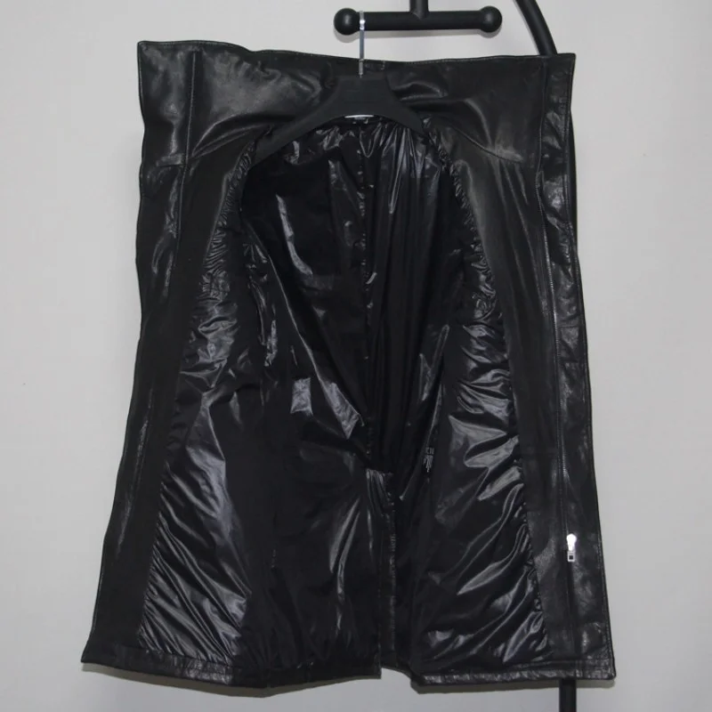 

Winter Mens Warm White Duck Down Jacket Long Overcoat Thick Sheespkin Genuine Leather Jacket Harajuku Bikers Coat Plus Size 5XL