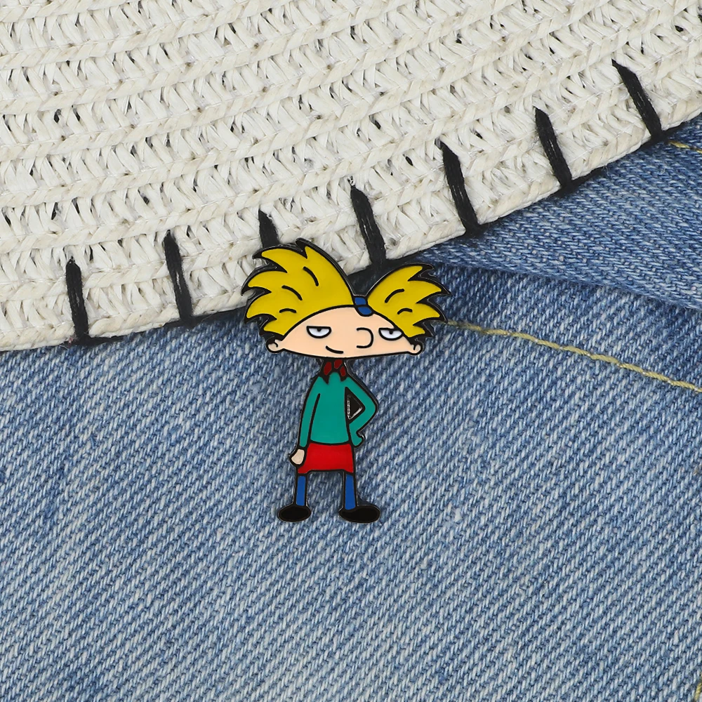 Arnold Enamel Pin Comic Cool Boy Brooches Denim Jackets Jeans Lapel Pin Funny TV Show Badge Cartoon Jewelry Gift For kid Friends