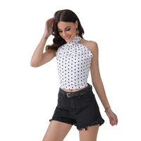 harajuku halter neck top backless crop top female woman tank top with cups sleeveless tops women sexy belt printed polke dot