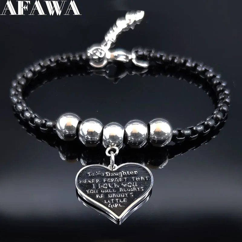 Женский браслет из нержавеющей стали черный с подвеской в виде сердца для моей