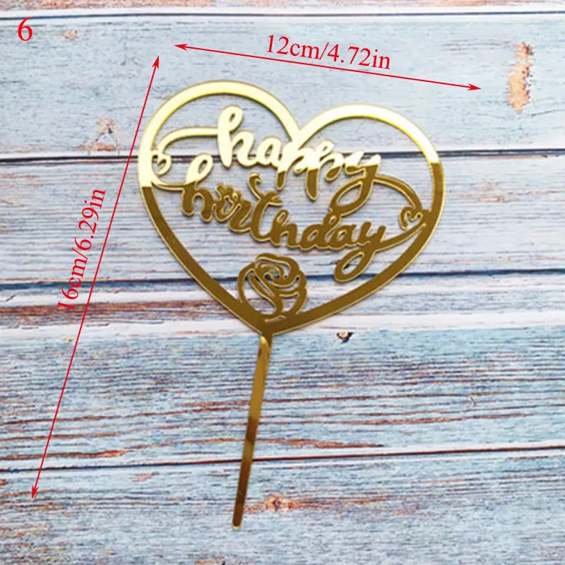 

Happy Birthday Love Flag Cake Topper Acrylic Letter Gold Silver Cake Top Flag Decoration for Birthday Party Wedding Supplies