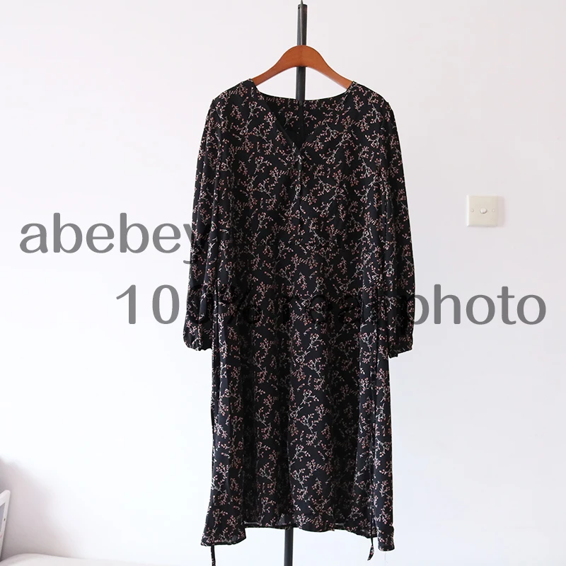 Vintage V-neck Buttons Lace-up Female Chiffon Dress Full Sleeve Midi Elegant Casual Floral Print Women 2022 | Женская одежда