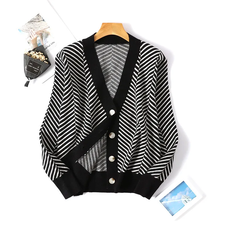 Женский кардиган в Корейском стиле свитер с длинными рукавами и V-образным