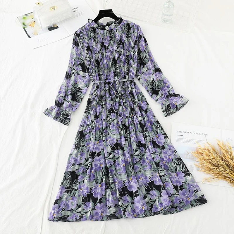 Женское Плиссированное шифоновое платье Повседневное средней длины с