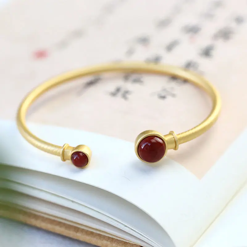 

Новый набор серебряных инкрустированных южнокрасных турмалийских браслетов из бисера в китайском стиле ретро изысканные креативные Бренд...