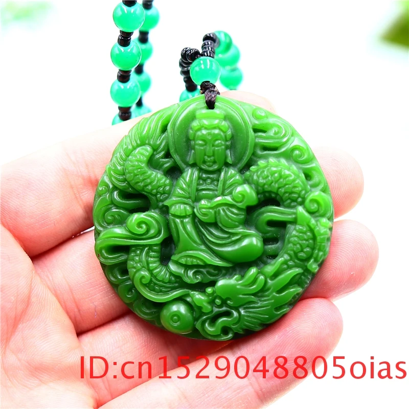 Зеленый нефрит Гуаньинь кулон ожерелье жадеит для мужчин китайский шарм женщин