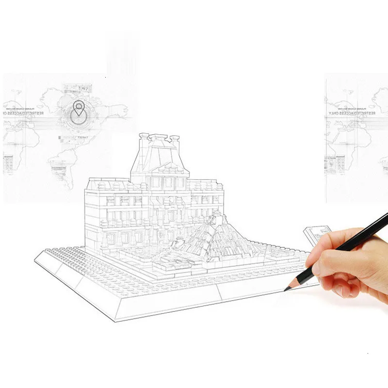 

WANGE 7017 Louvre Of Paris Action Model Building Blocks Set Bricks Kits Architecture Series 2018 Educational Toys For Children