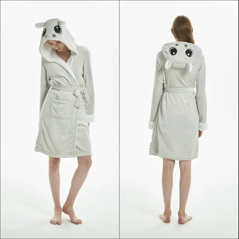 KIGUCOS женский зимний теплый халат взрослый унисекс халат мягкий халат для пар пижамы мужские плюшевые пижамы с капюшоном с единорогом