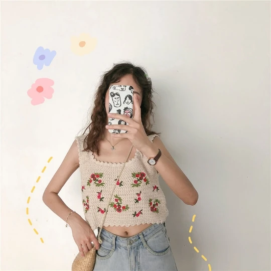 Кроп-Топ женский винтажный вязаный крючком топ с радужными цветами пикантная