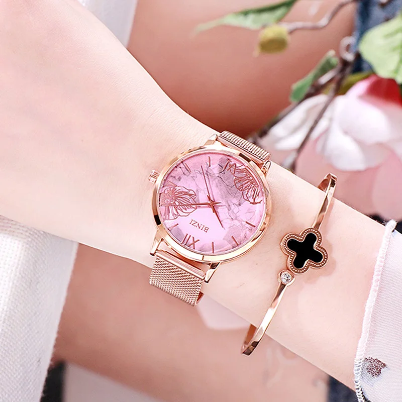 Нержавеющая сталь сетка розовое золото водонепроницаемые женские наручные часы