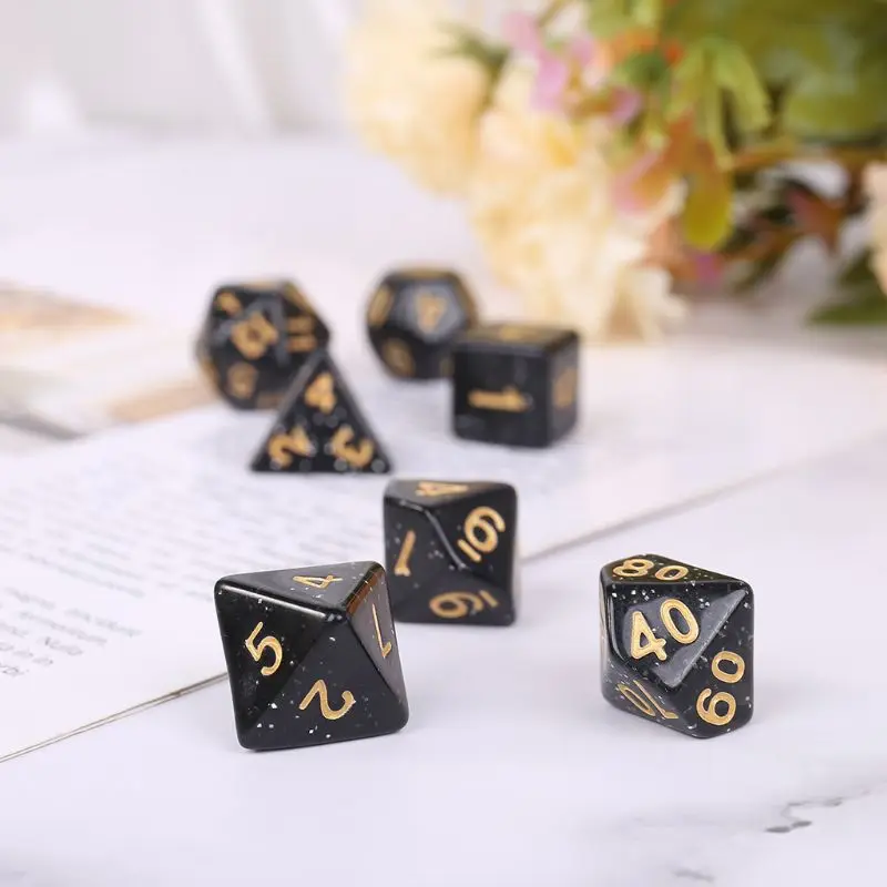 7 шт./компл. акриловые многогранные кости для настольной игры D4-D20 Вечерние игры черные игральные кости