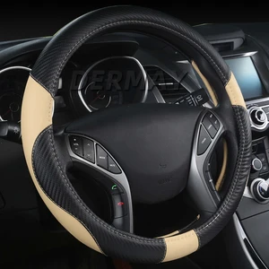 car styling steering wheel cover carbon fiber leather 37 38cm cars wheel covers anti slip breathable universal auto accessories free global shipping